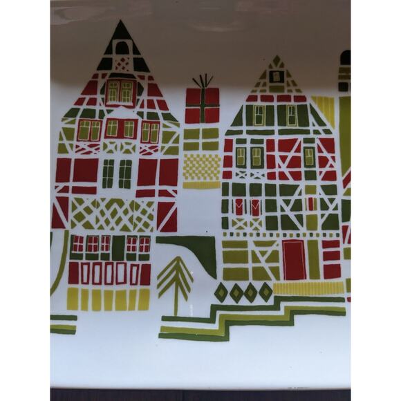 YULE TOWN Crate & Barrel Christmas Serving Plate Dish Julia ROTHMAN Design 15x8 - Picture 2 of 6